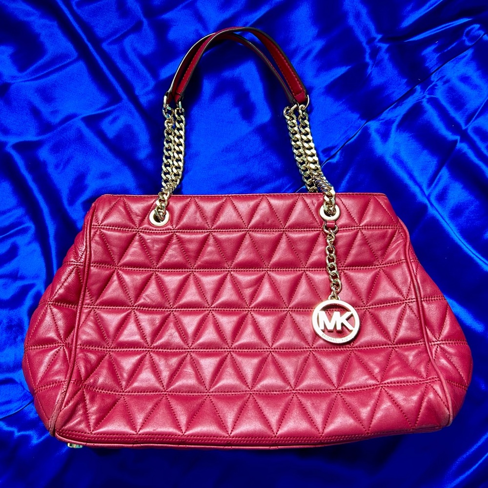 Michael Kors Red Leather Satchel w/ Gold Accents - Picture 2 of 13